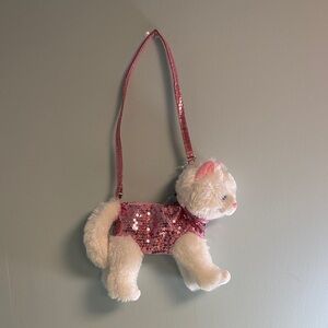 Poochie & Co White Plush with Pink Sequence Cat Plush Bag Purse, Kids Purse